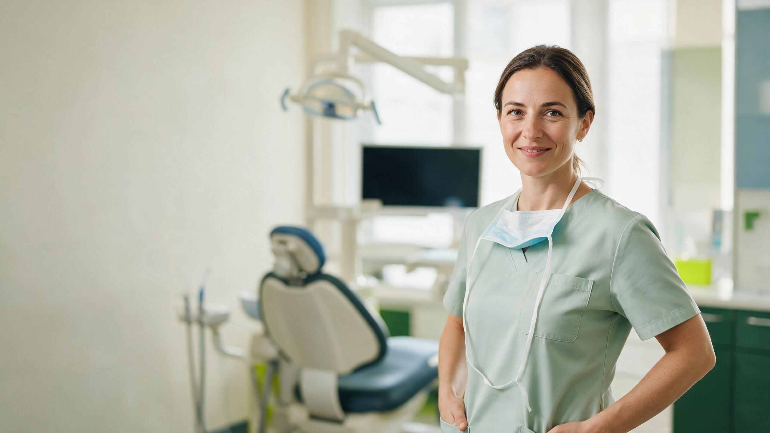 A dental professional in a modern clinic, representing Karaji websites for dental practices