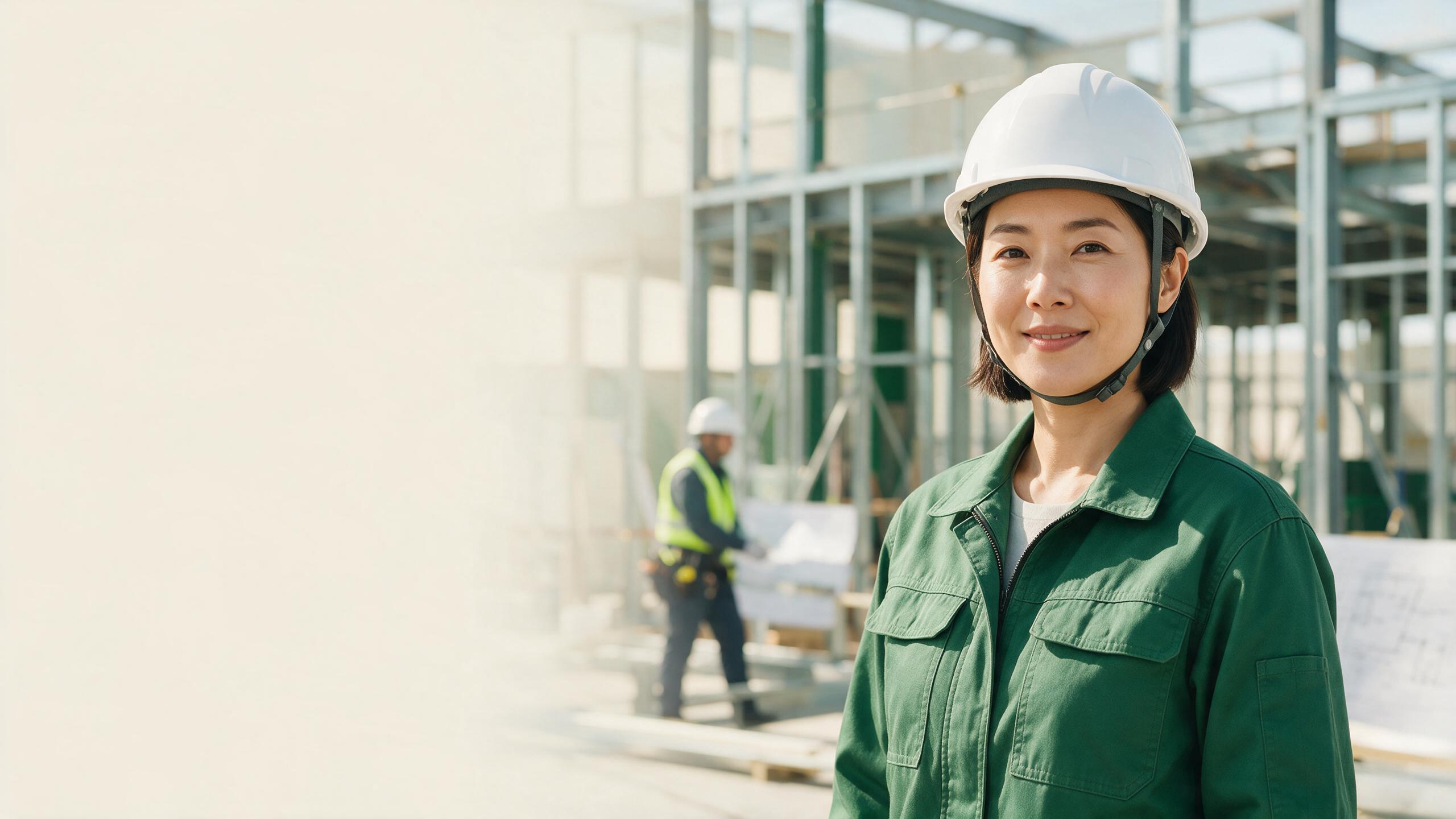 A general contractor in a hard hat at a building site, representing Karaji websites for general contractors
