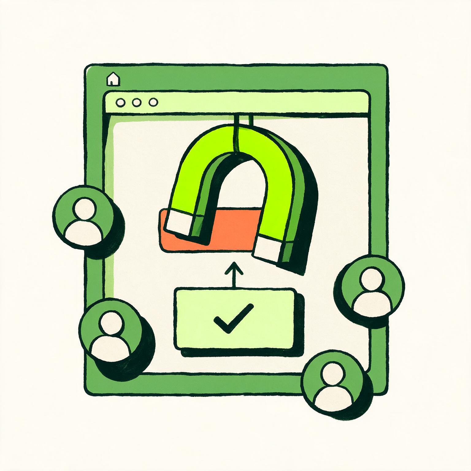 Editorial illustration of a website attracting nearby customers and converting them into leads
