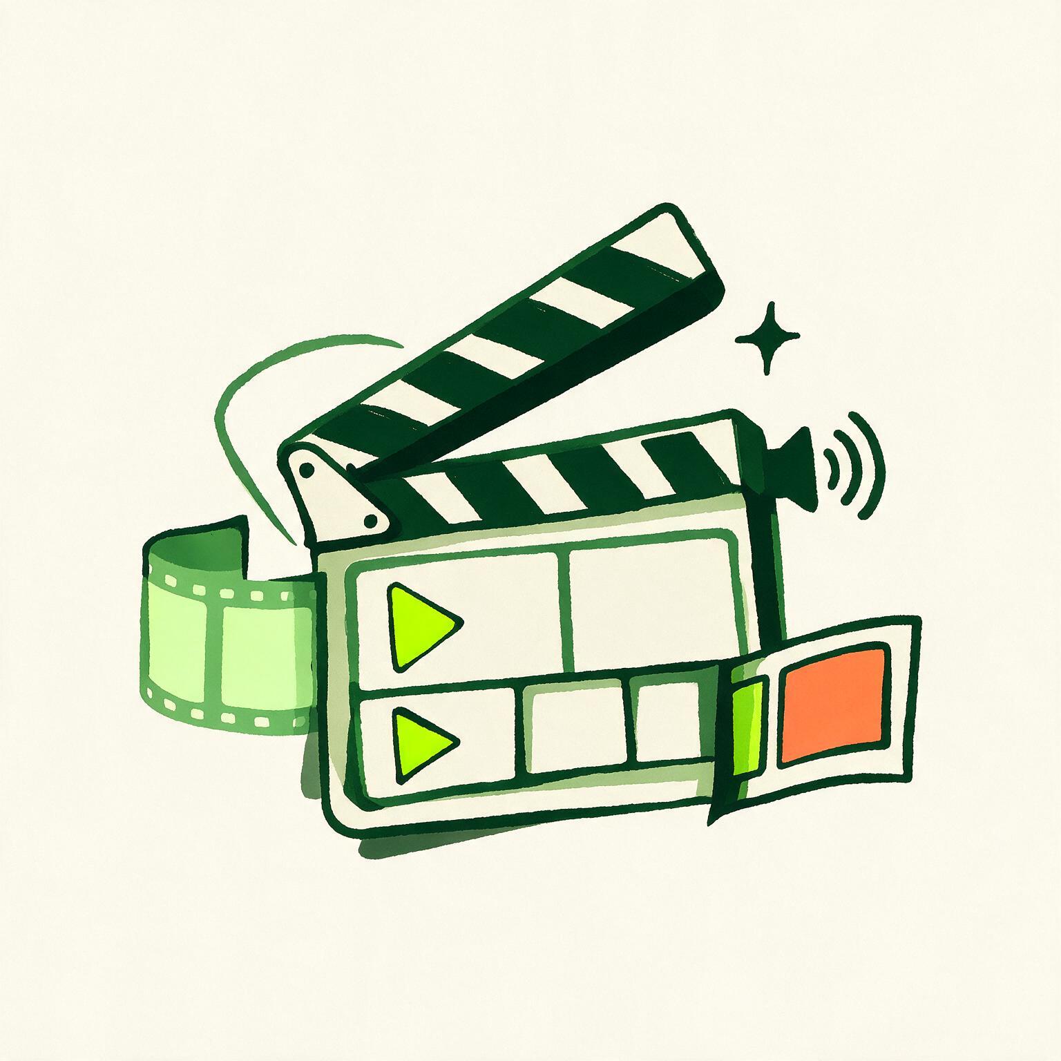 Editorial illustration of a clapperboard representing video and social content production