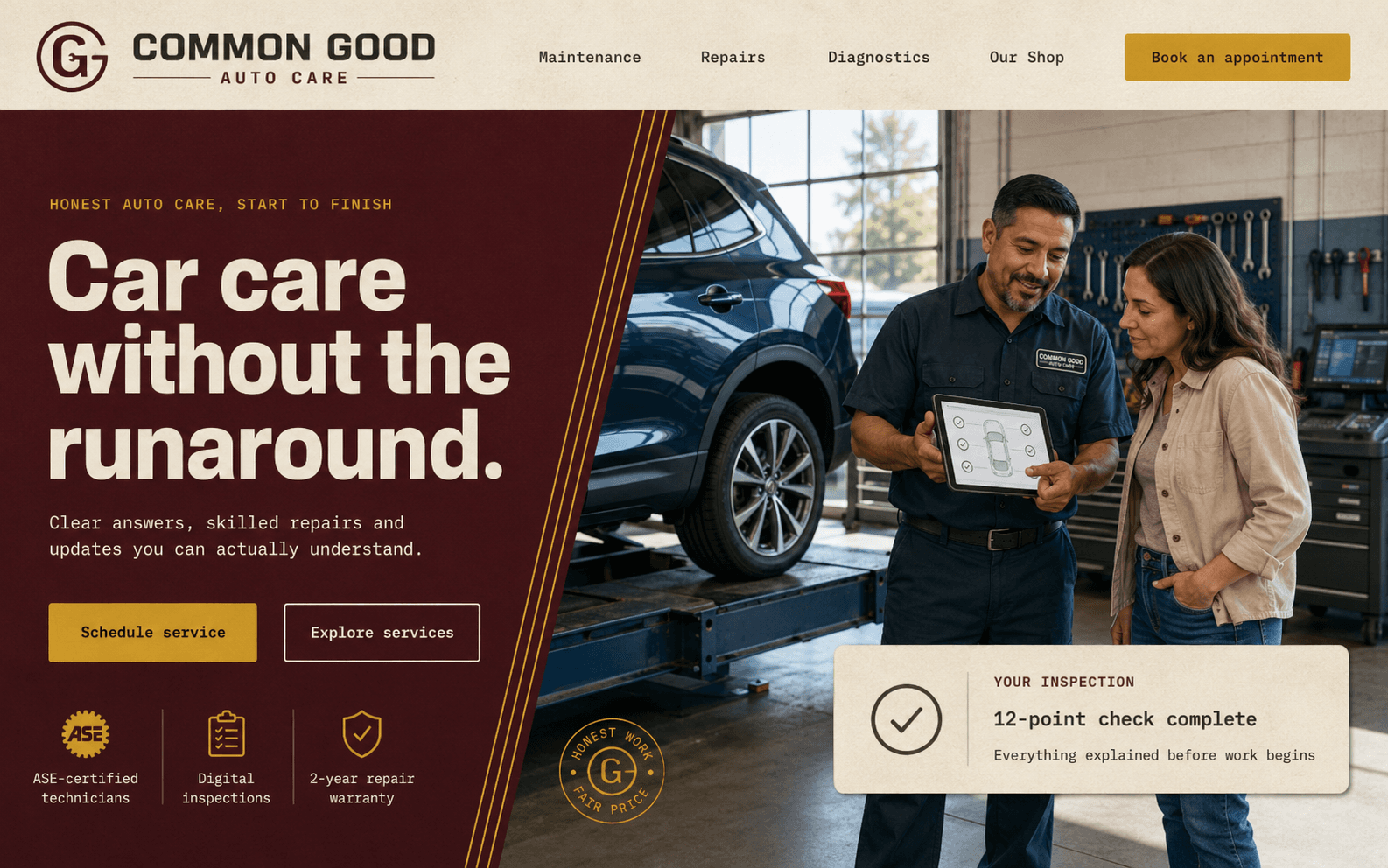 Common Good Auto Care website hero concept