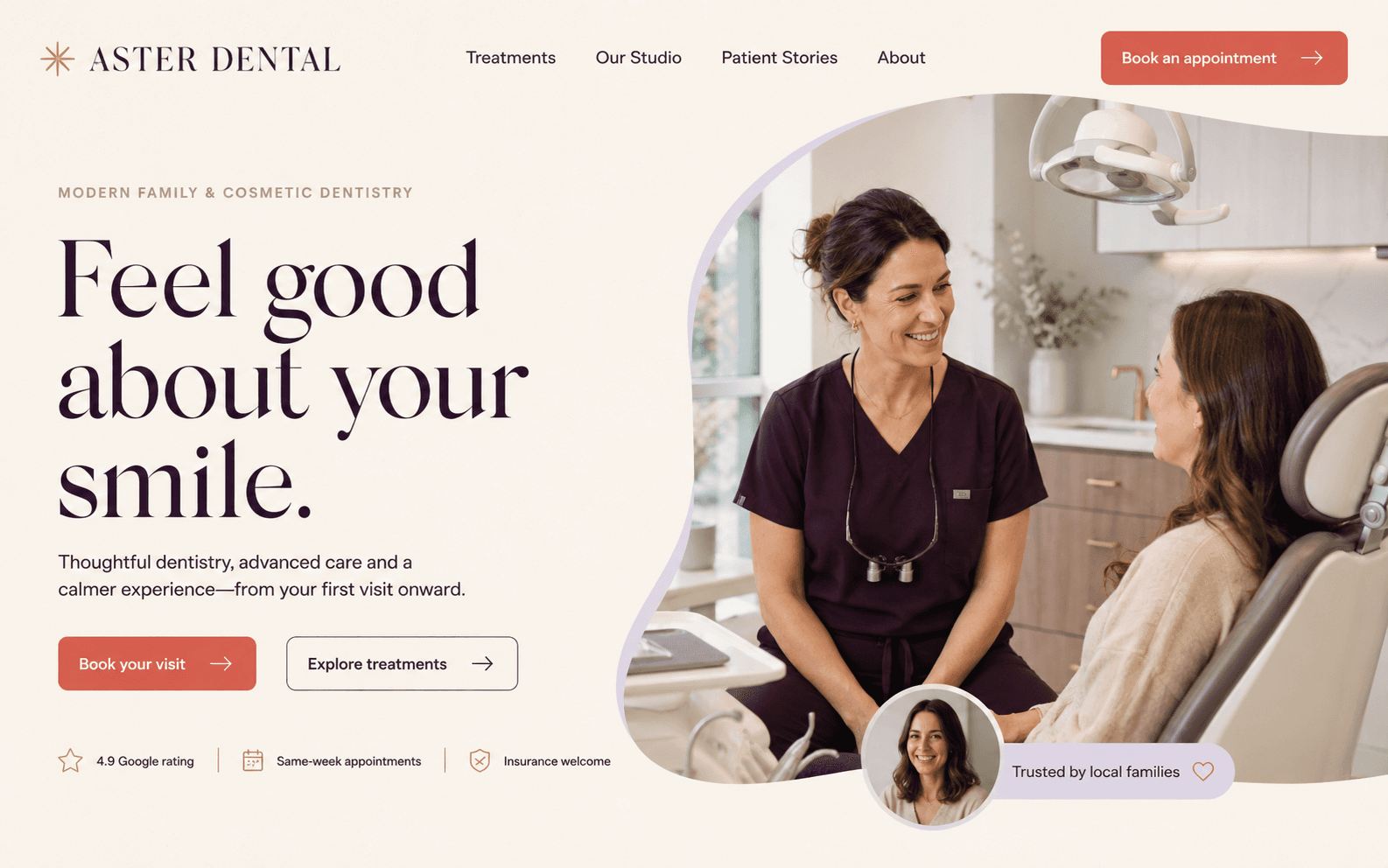 Aster Dental website hero concept